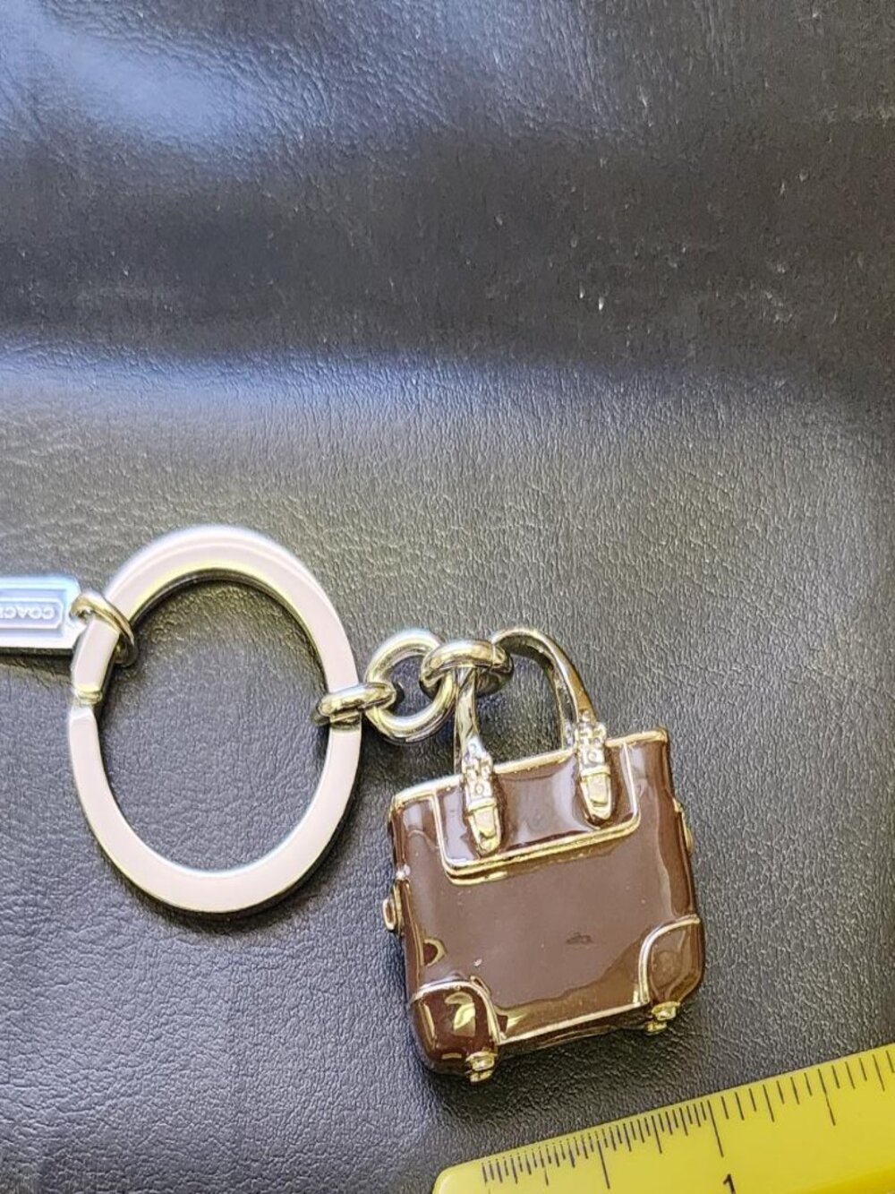 Coach Brown/Silver 3d Gallery Tote purse Keychain